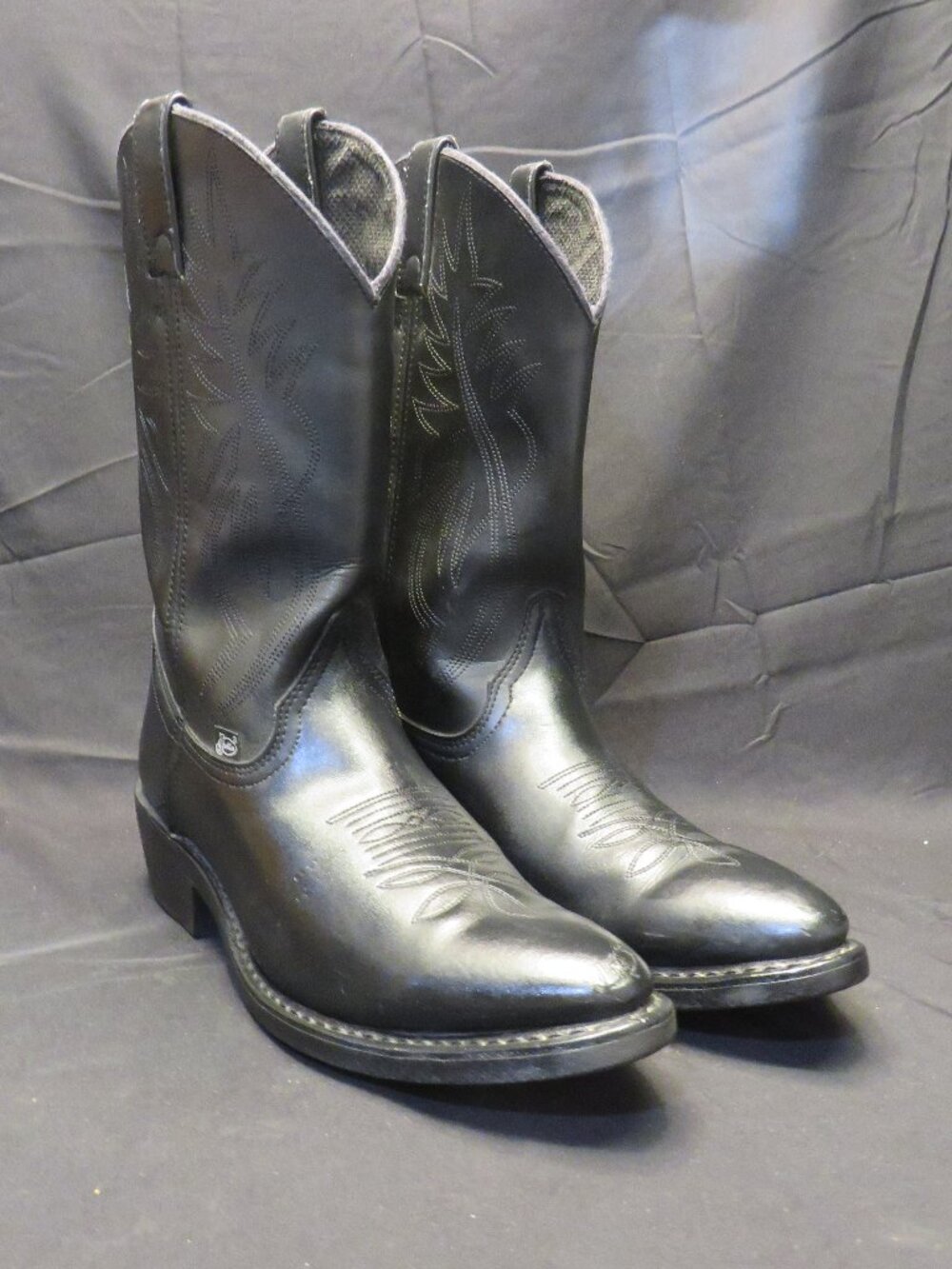 Justin Leather Black Men's Pull on Size 12D Western Cowboy Boots Round Toe